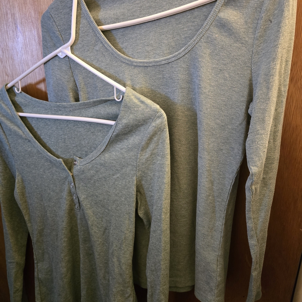 Ribbed Long Sleeve Tops - Sage Green Bundle